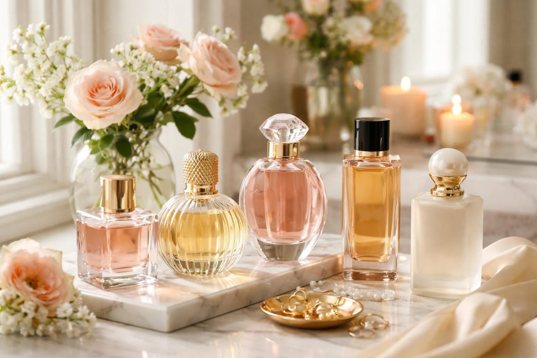 Women’s eau de parfum bottles styled for Alberta seasons
