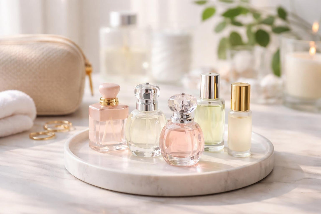 Travel-size women’s eau de toilette assortment display