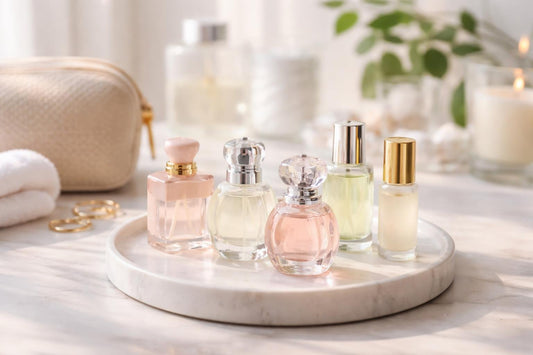 Travel-size women’s eau de toilette assortment display