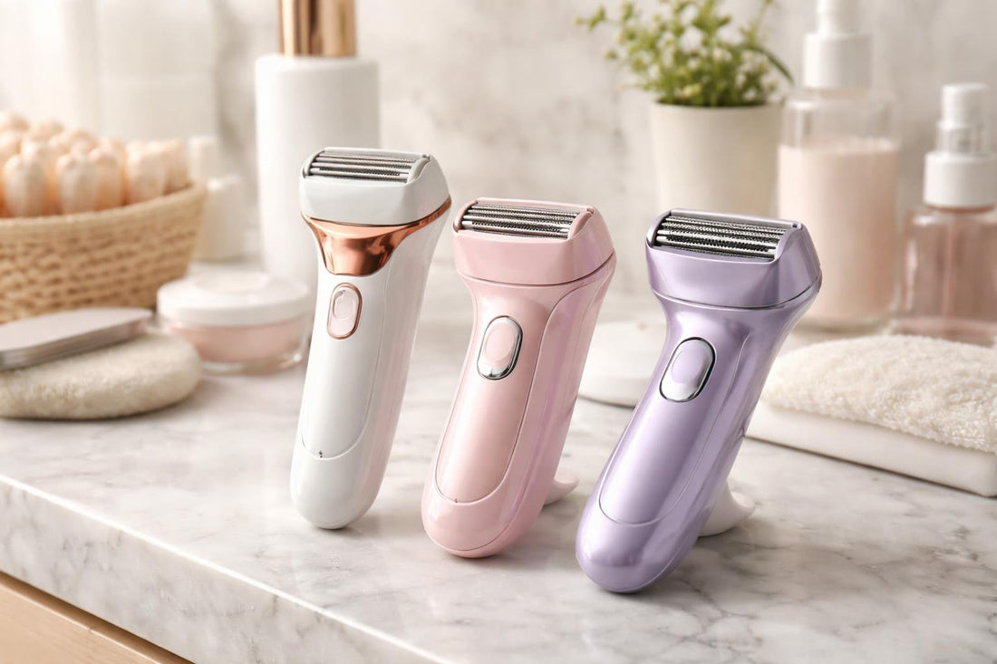 women's foil shaver on bathroom counter