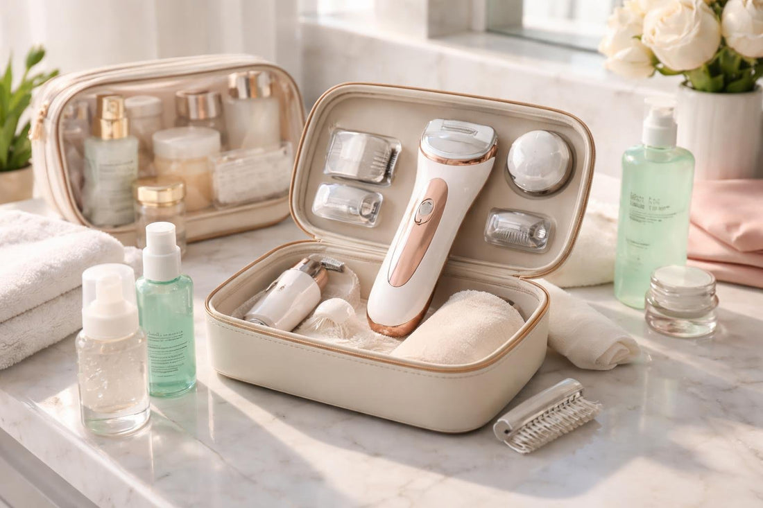 Women’s electric shaver accessories travel kit display