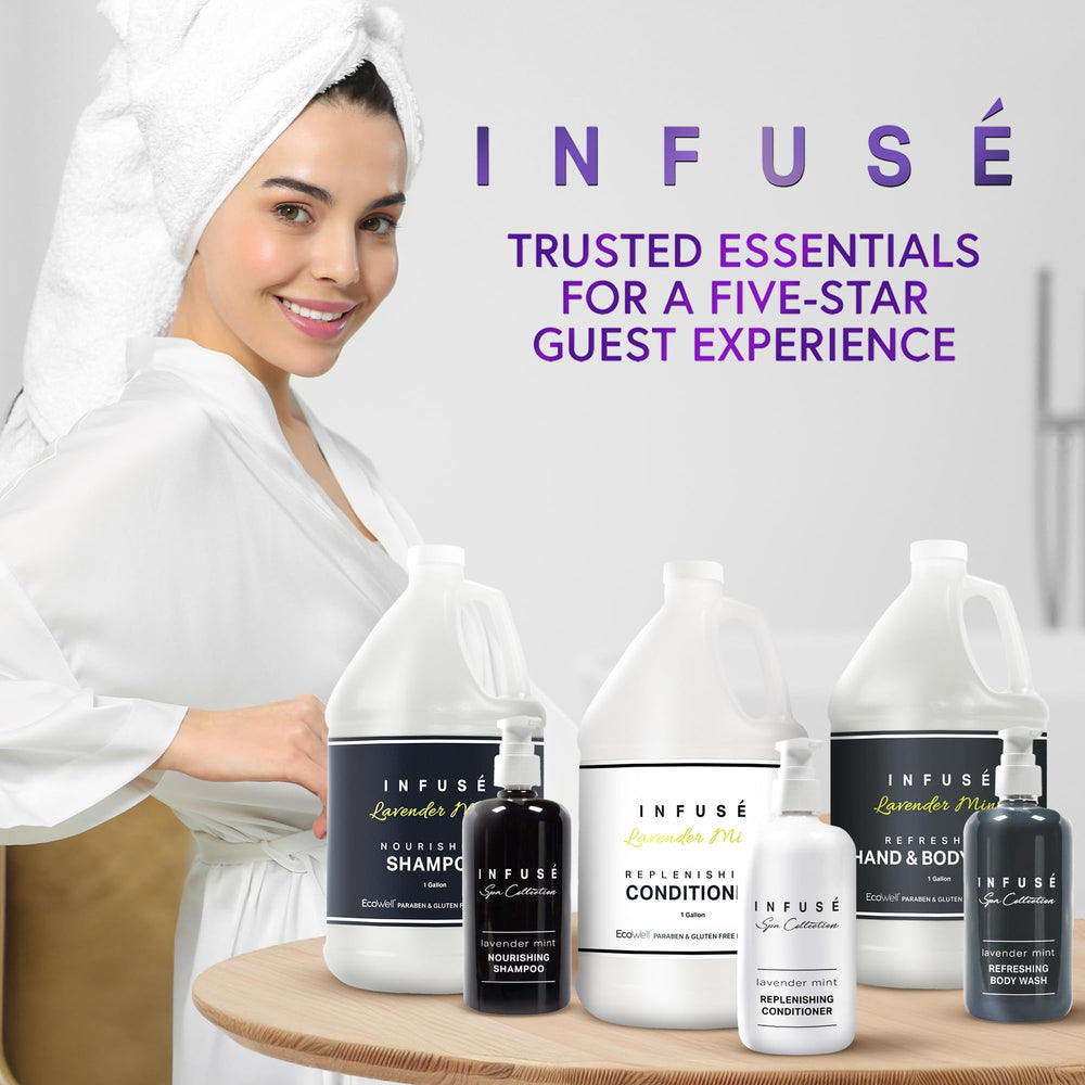 1-Shoppe All-in-Kit Infuse Lavender Mint dispensers in-room, ready for guest use.