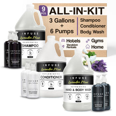 1-Shoppe All-in-Kit Infuse Lavender Mint gallon bottle set for hotel guest amenities.