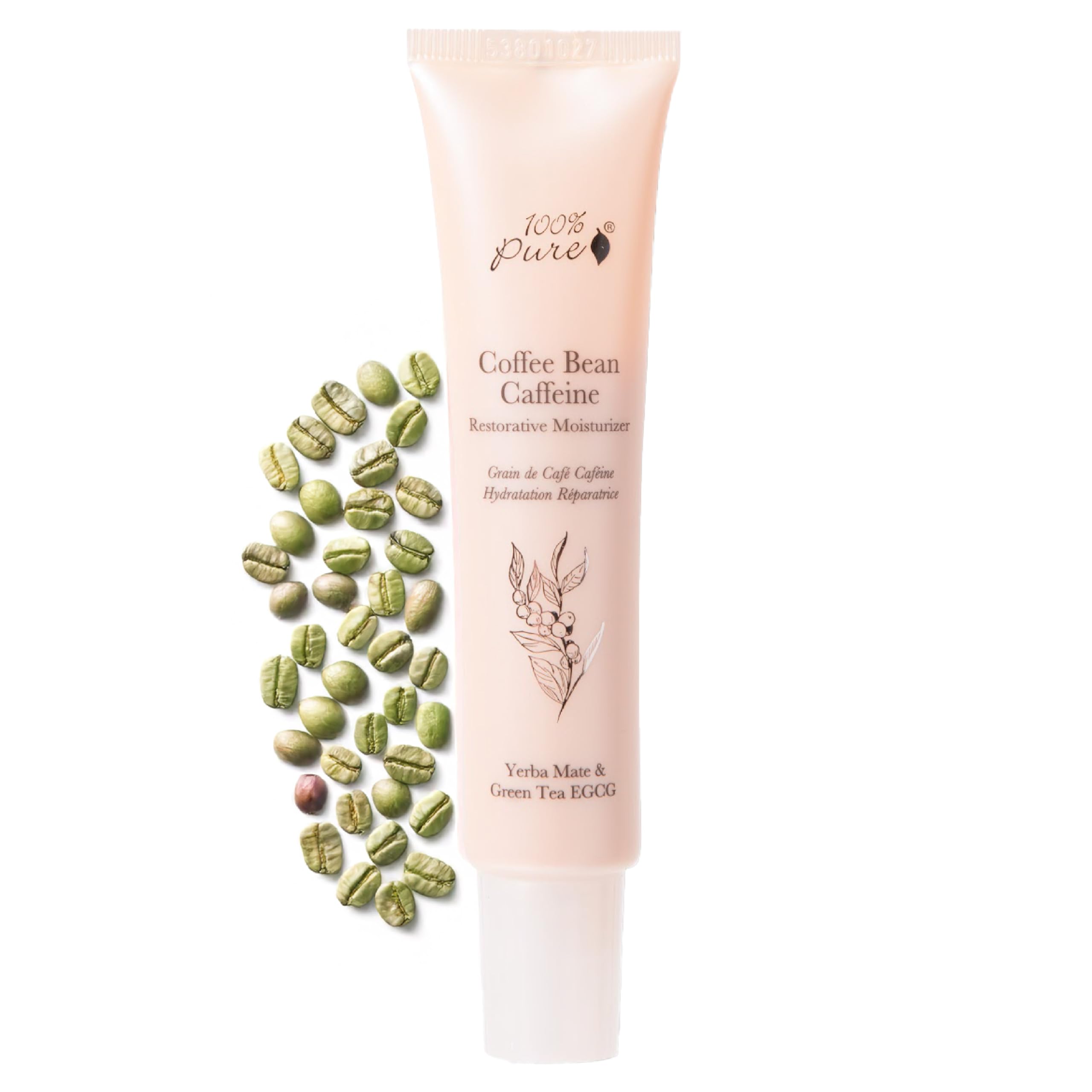 100% PURE Coffee Bean Caffeine Face Cream bottle with energizing hydration for radiant mornings