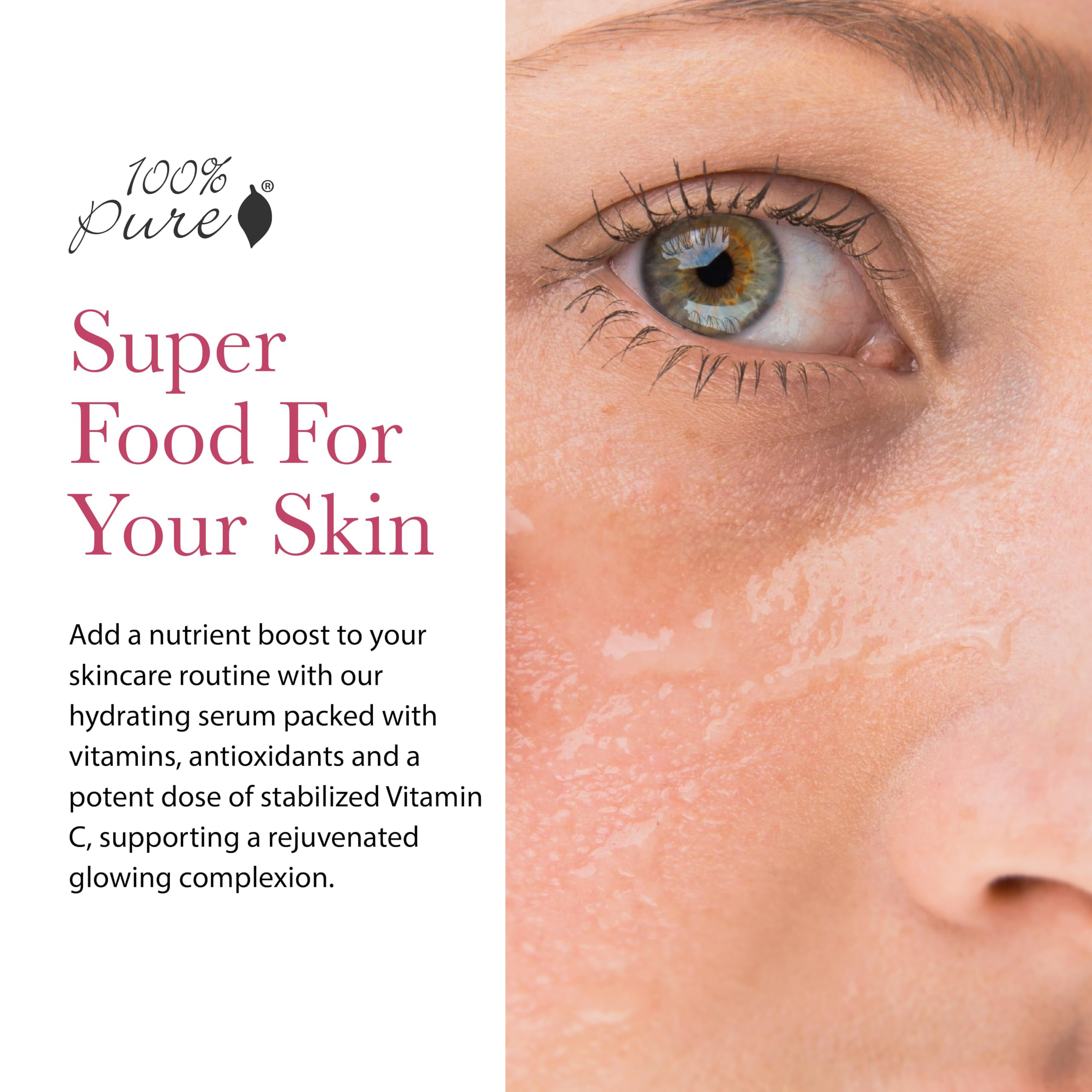 Dropper releasing serum from 100% PURE Vitamin C Serum for even skin tone