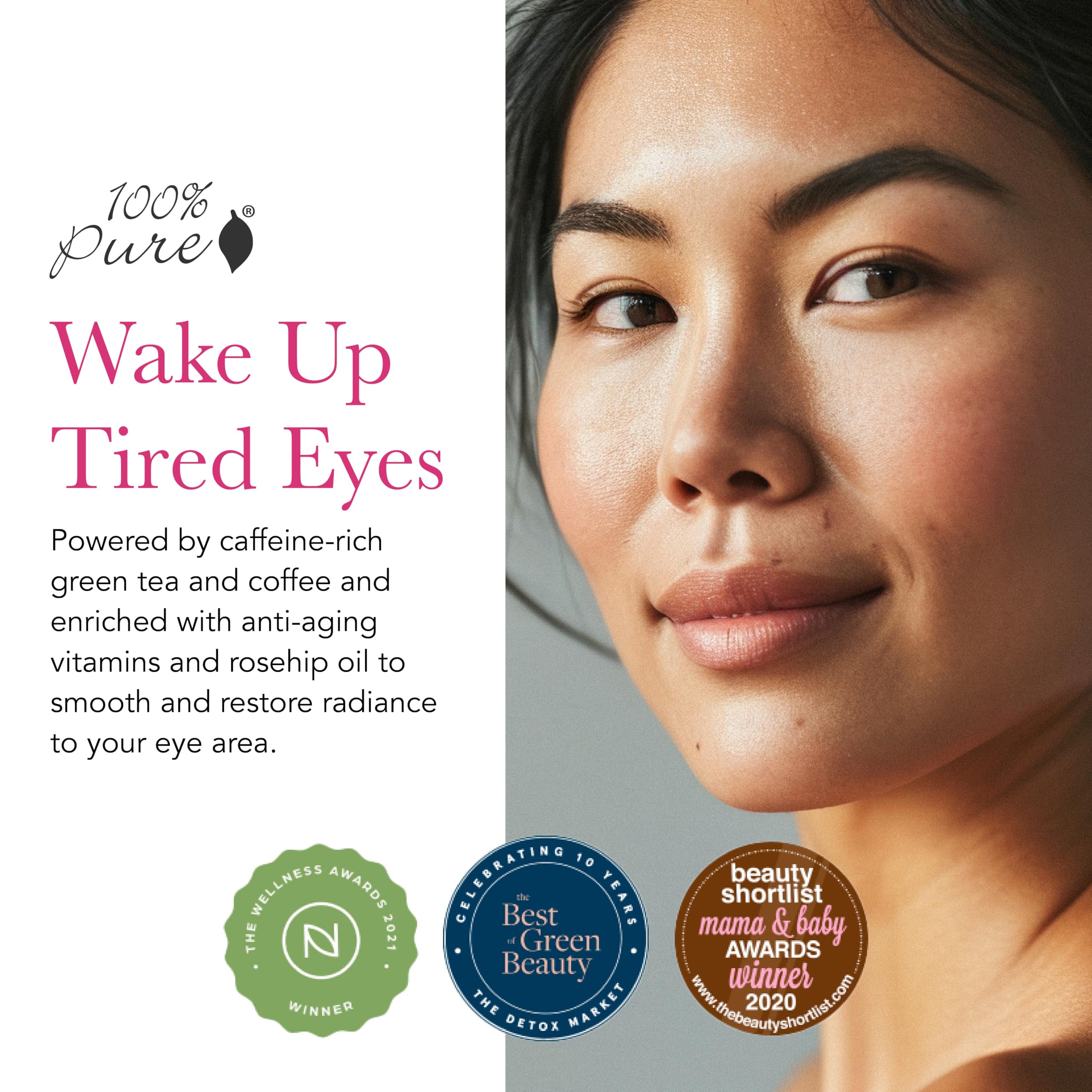 100% PURE Coffee Bean Caffeine Eye Cream closeup-texture reveals a creamy, hydrating eye treatment.