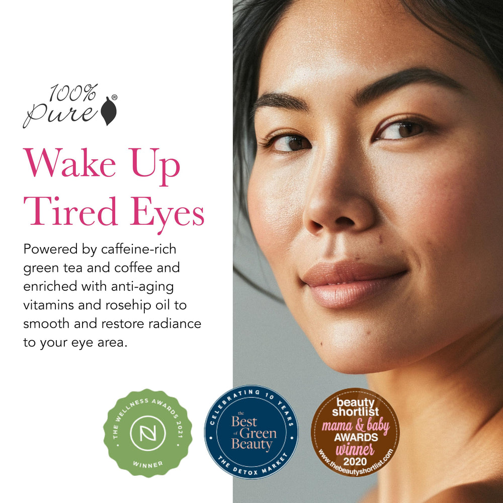 100% PURE Coffee Bean Caffeine Eye Cream closeup-texture reveals a creamy, hydrating eye treatment.