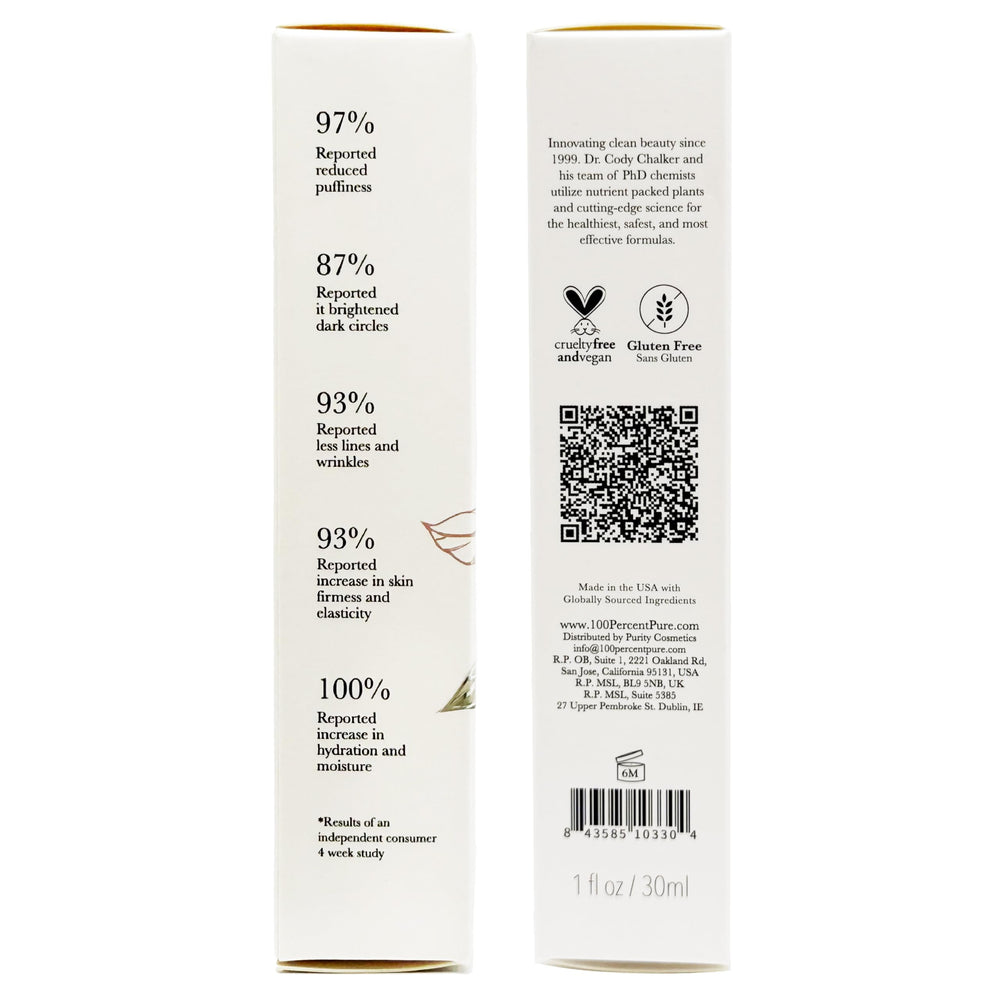 100% PURE Coffee Bean Caffeine Eye Cream pump-dispense bottle enables controlled dosage.
