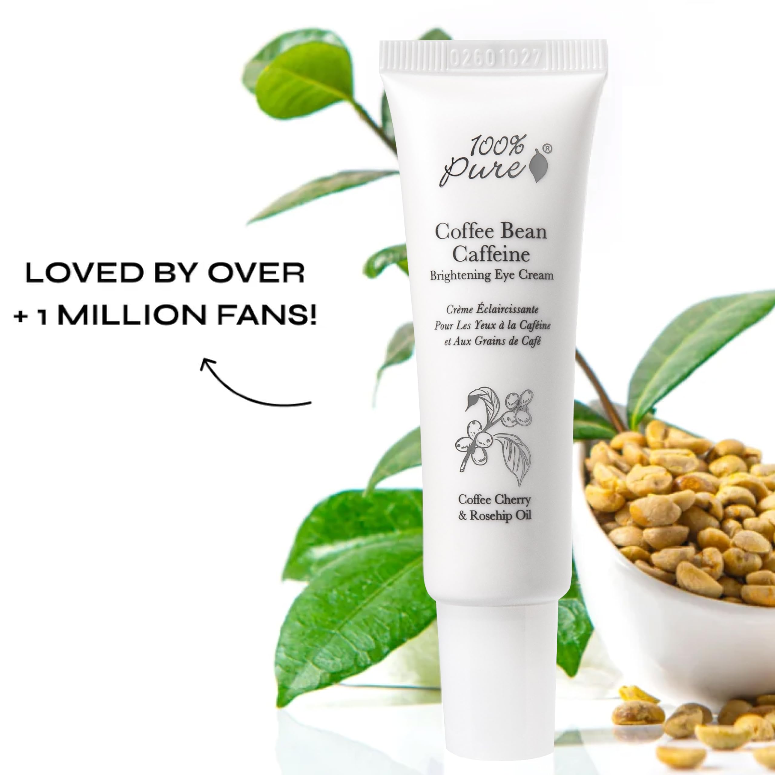 100% PURE Coffee Bean Caffeine Eye Cream under-eye application demonstrates easy daily use.