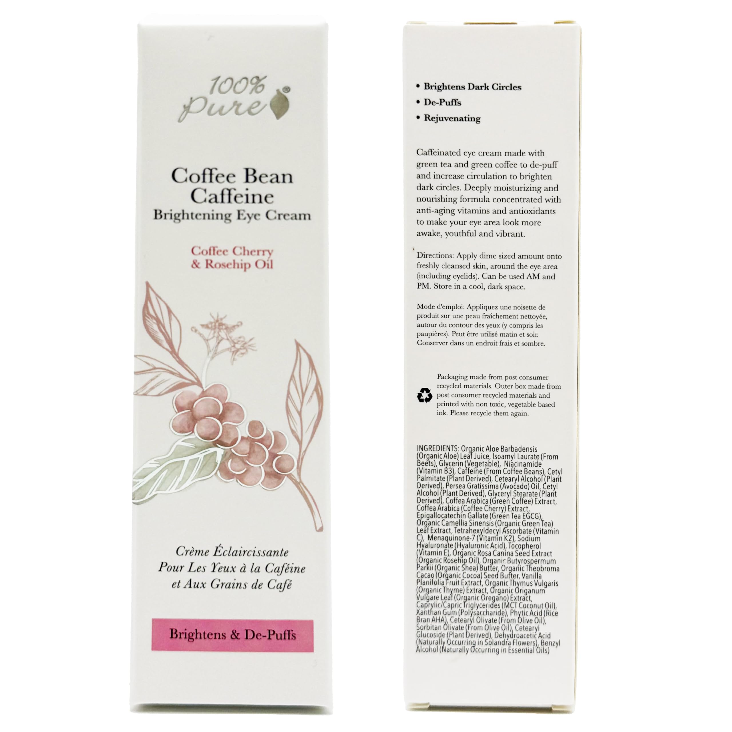 100% PURE Coffee Bean Caffeine Eye Cream vegan formula suits cruelty-free shoppers.