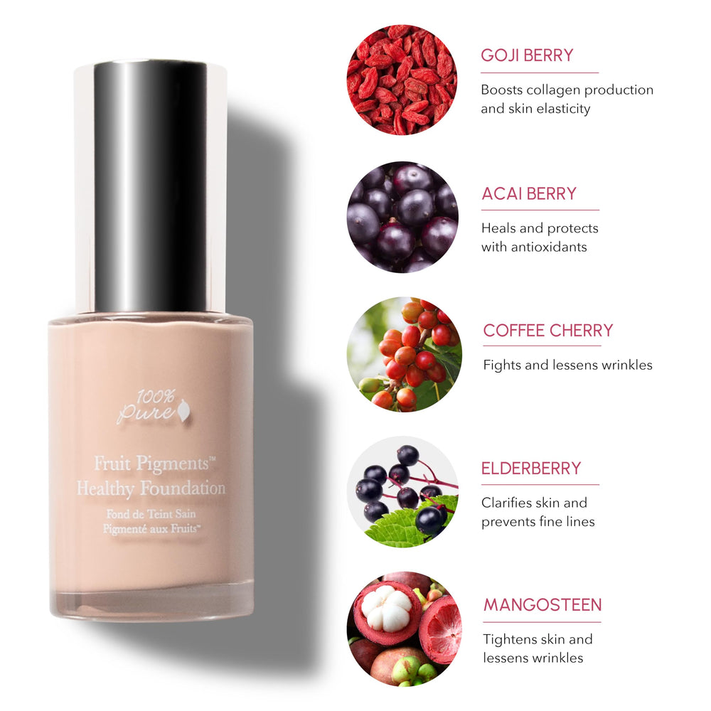 100% PURE Healthy Foundation fair-warm swatch shows natural color match.