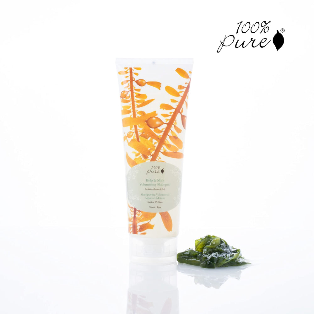 Beachy texture and body with 100% PURE Kelp & Mint Volumizing Shampoo.