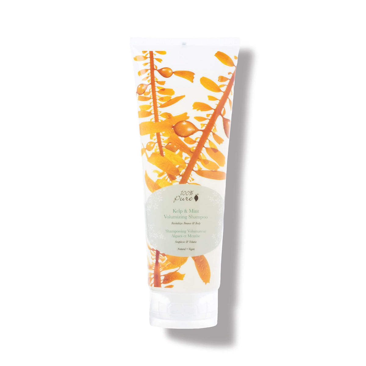 100% PURE Kelp & Mint Volumizing Shampoo bottle boosts volume and clean scalp.