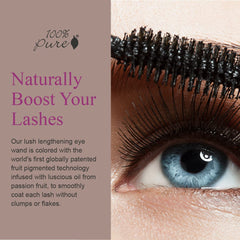 100% PURE Maracuja Oil Mascara brush close-up shows buildable volume