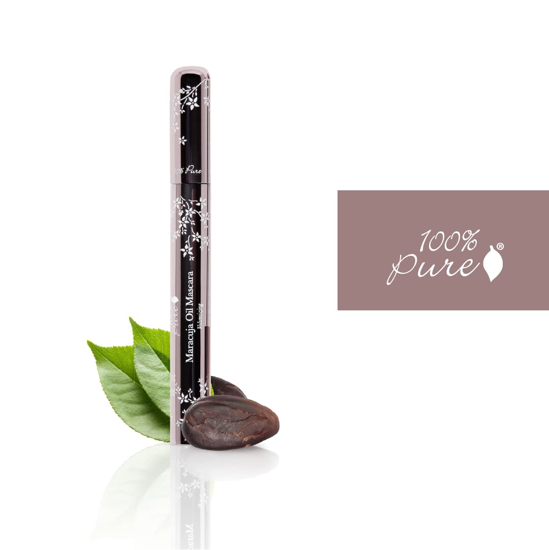 100% PURE Maracuja Oil Mascara tube label highlights clean ingredients