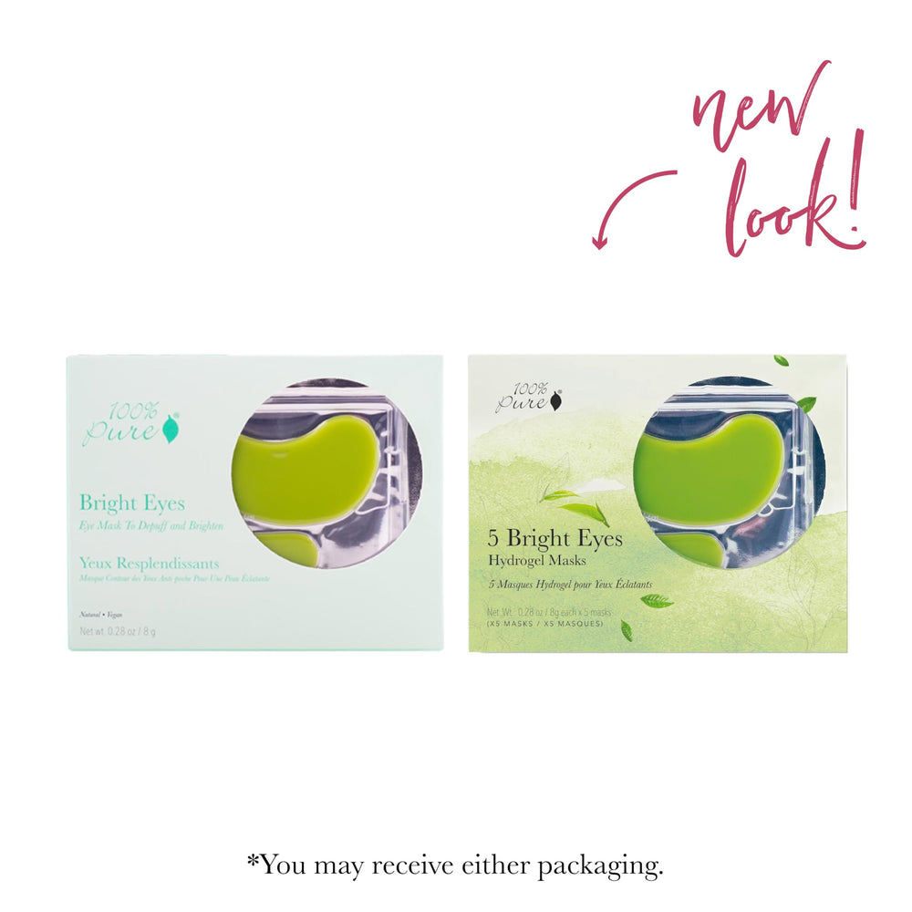 100% PURE Bright Eyes Masks pack back showing usage and ingredients.