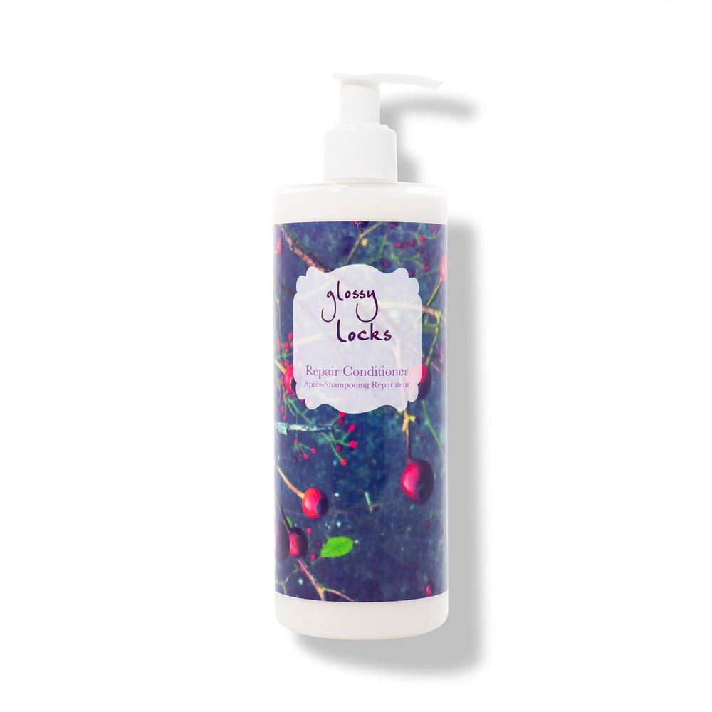 100% PURE glossy locks repair conditioner bottle boosts moisture and detangles hair.