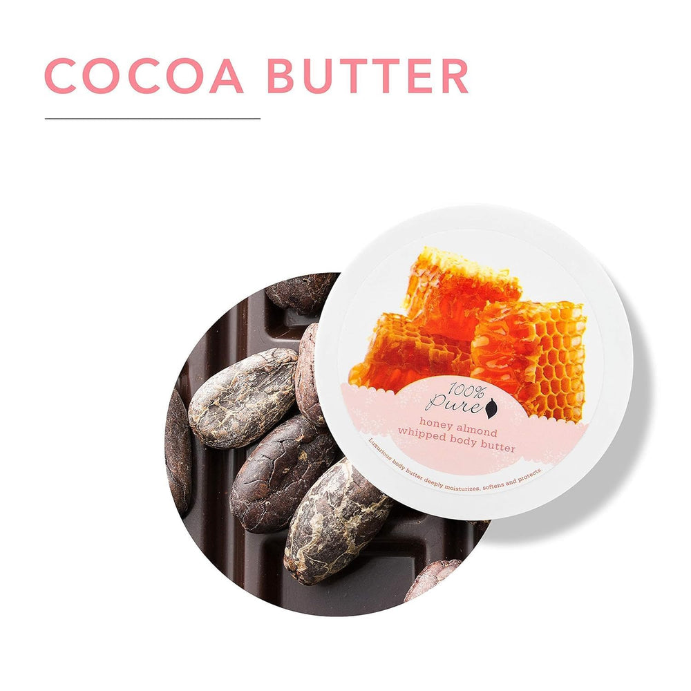 Texture close-up of 100% PURE Honey Almond Whipped Body Butter demonstrating creamy richness