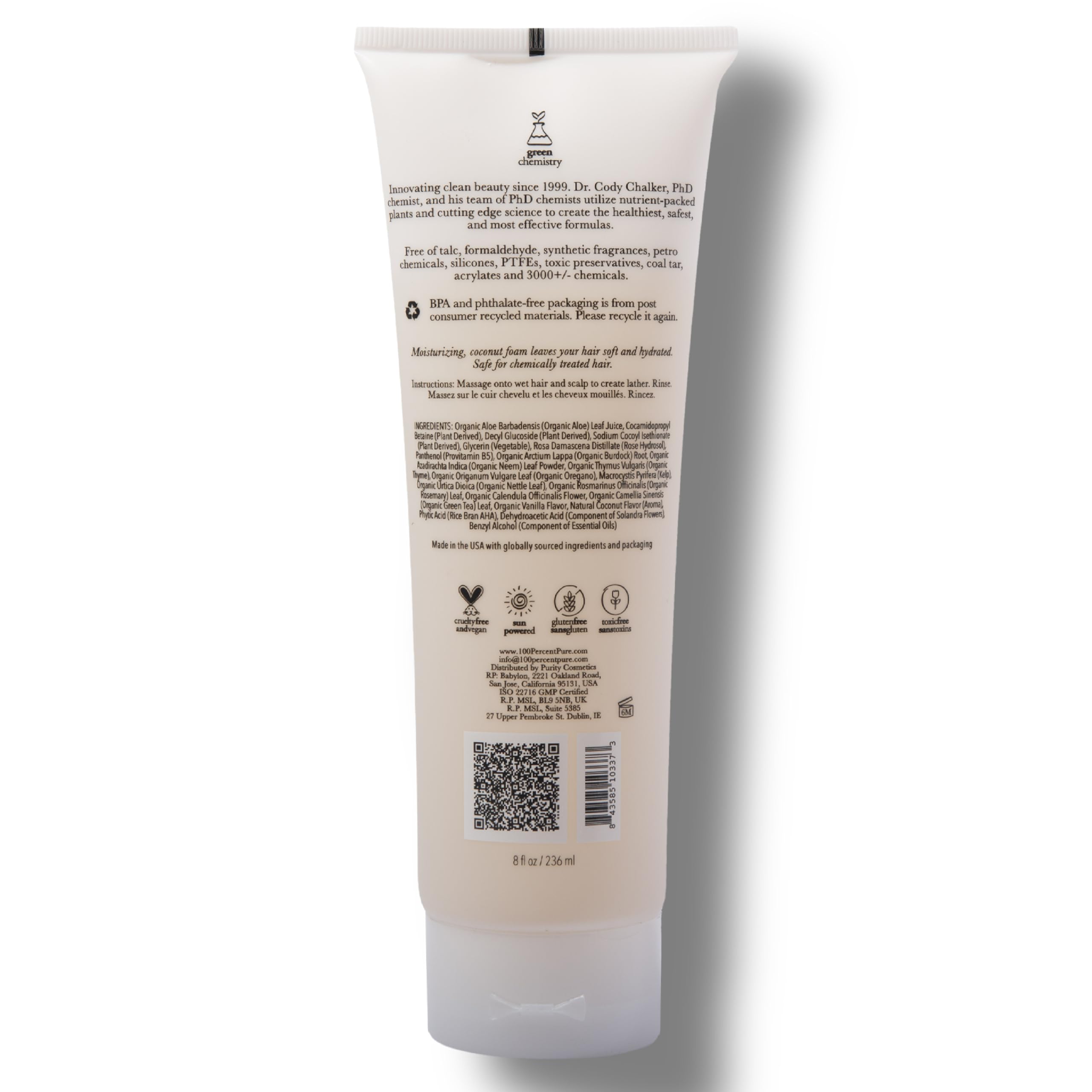 Eco-friendly packaging of 100% PURE Honey & Coconut Restorative Shampoo