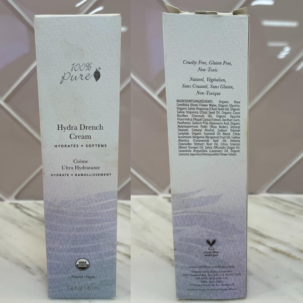 Hydra Drench Cream applied to cheek from 100% PURE demonstrates quick absorption and comfort.