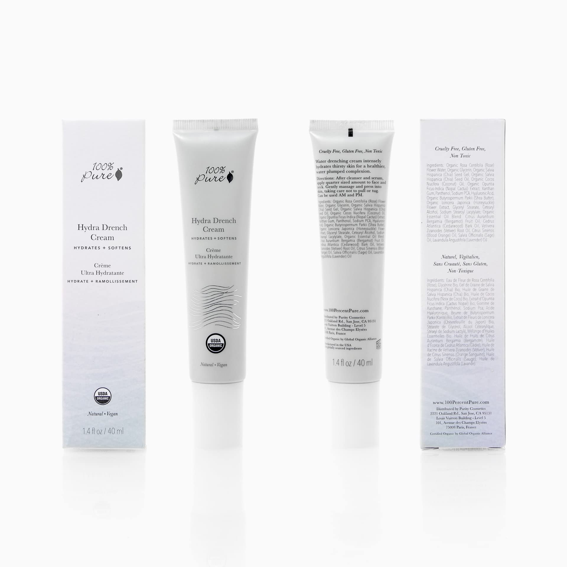 Nopal cactus extract in 100% PURE Hydra Drench Cream provides hydrating and soothing feel.