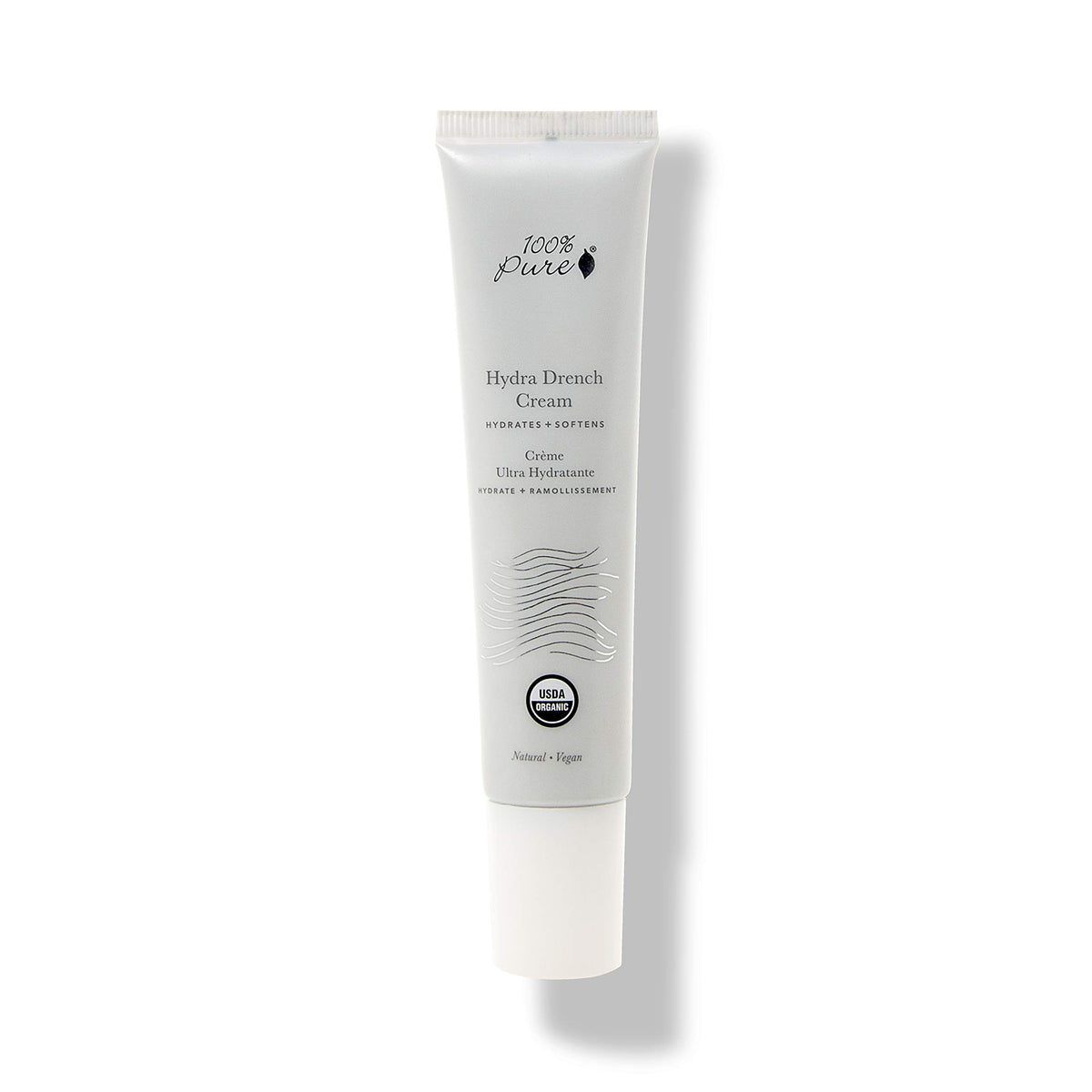 100% PURE Hydra Drench Cream packaging with a sleek pump for effortless daily hydration.