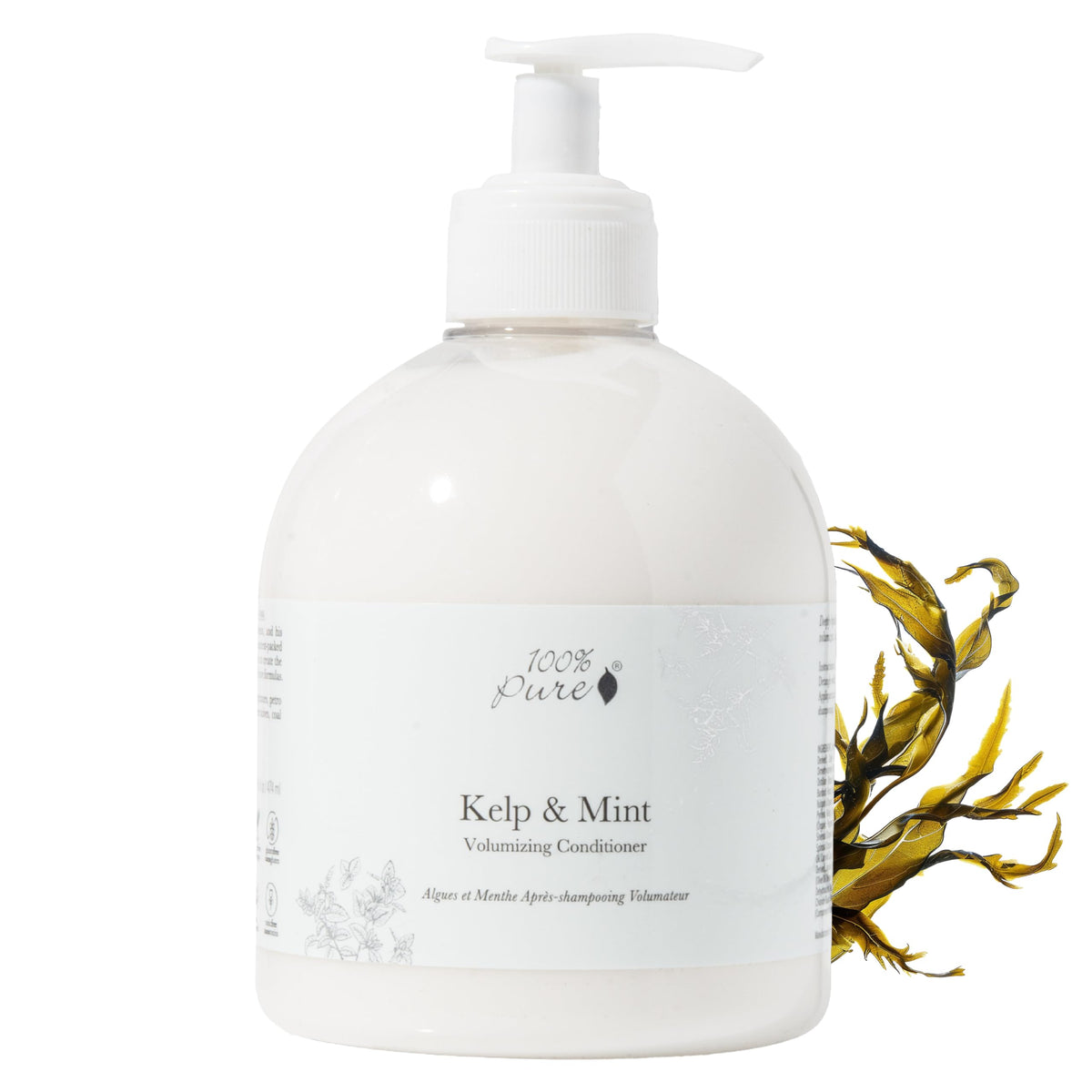 100% PURE Kelp & Mint conditioner bottle front showing volumizing formula