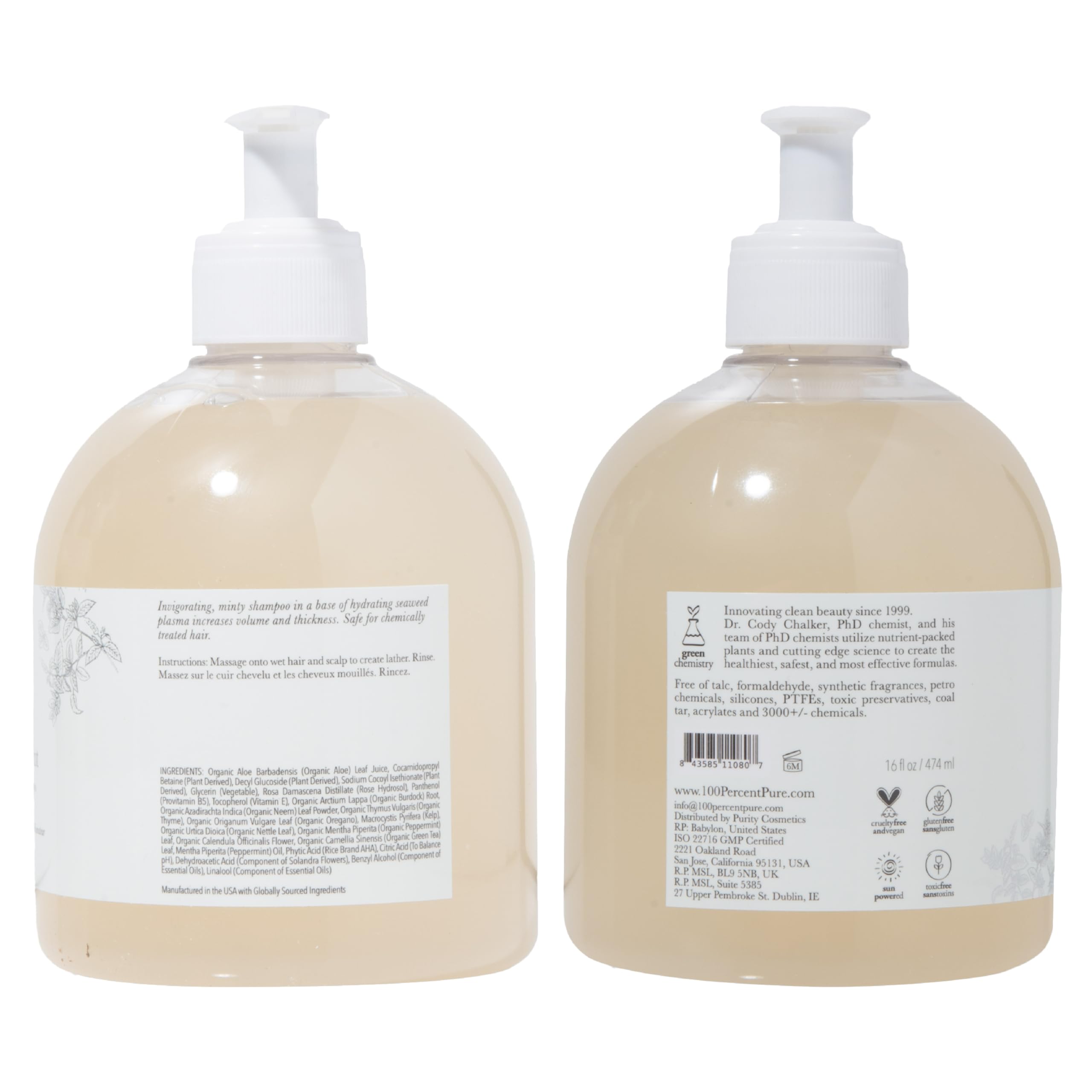 100% PURE Kelp & Mint Shampoo delivers beachy texture and glossy finish.