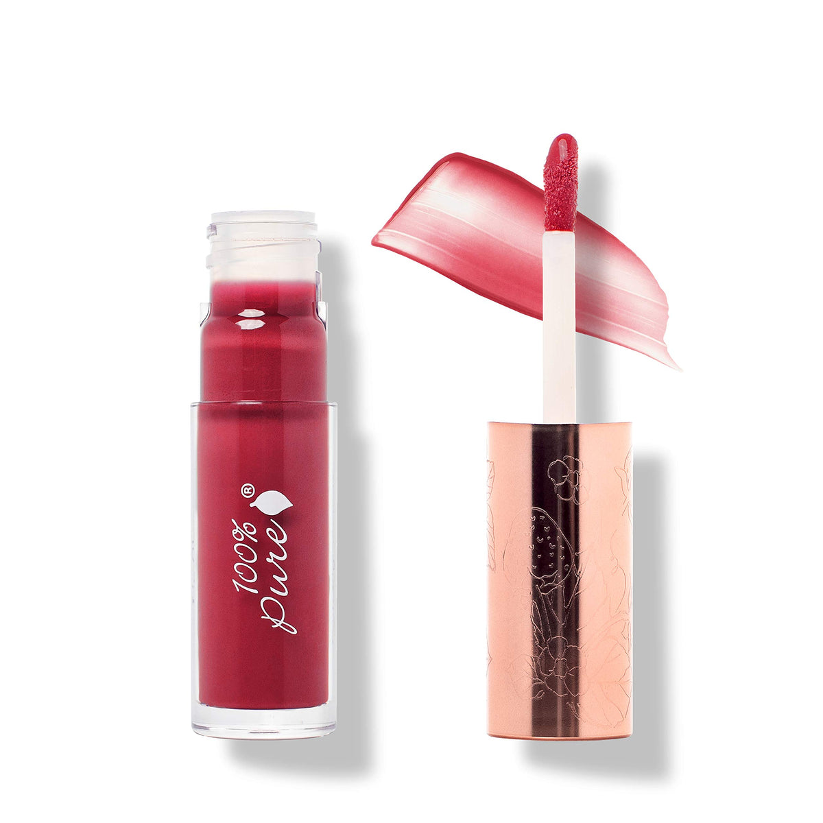 100% Pure lip gloss in pomegranate wine showing high shine and hydration