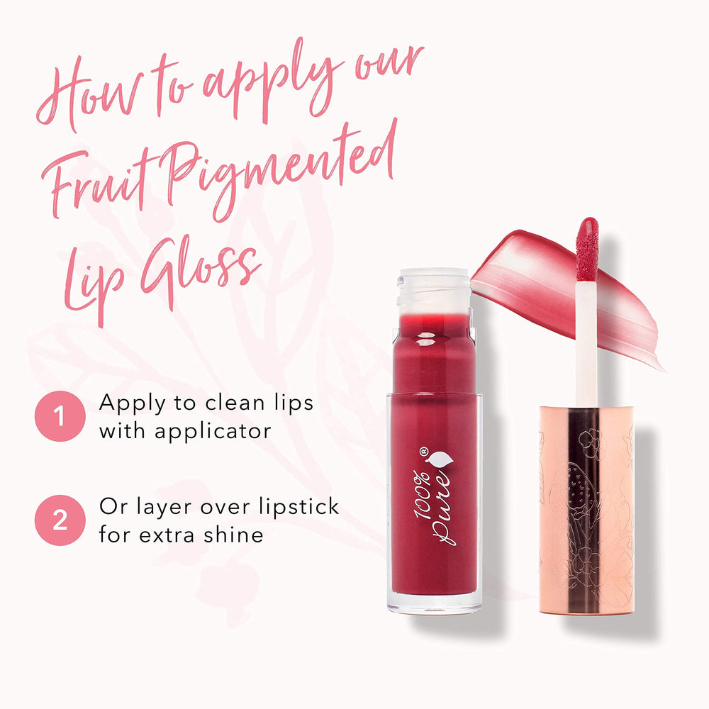 100% Pure lip gloss features semi-sheer pigment with luminous finish