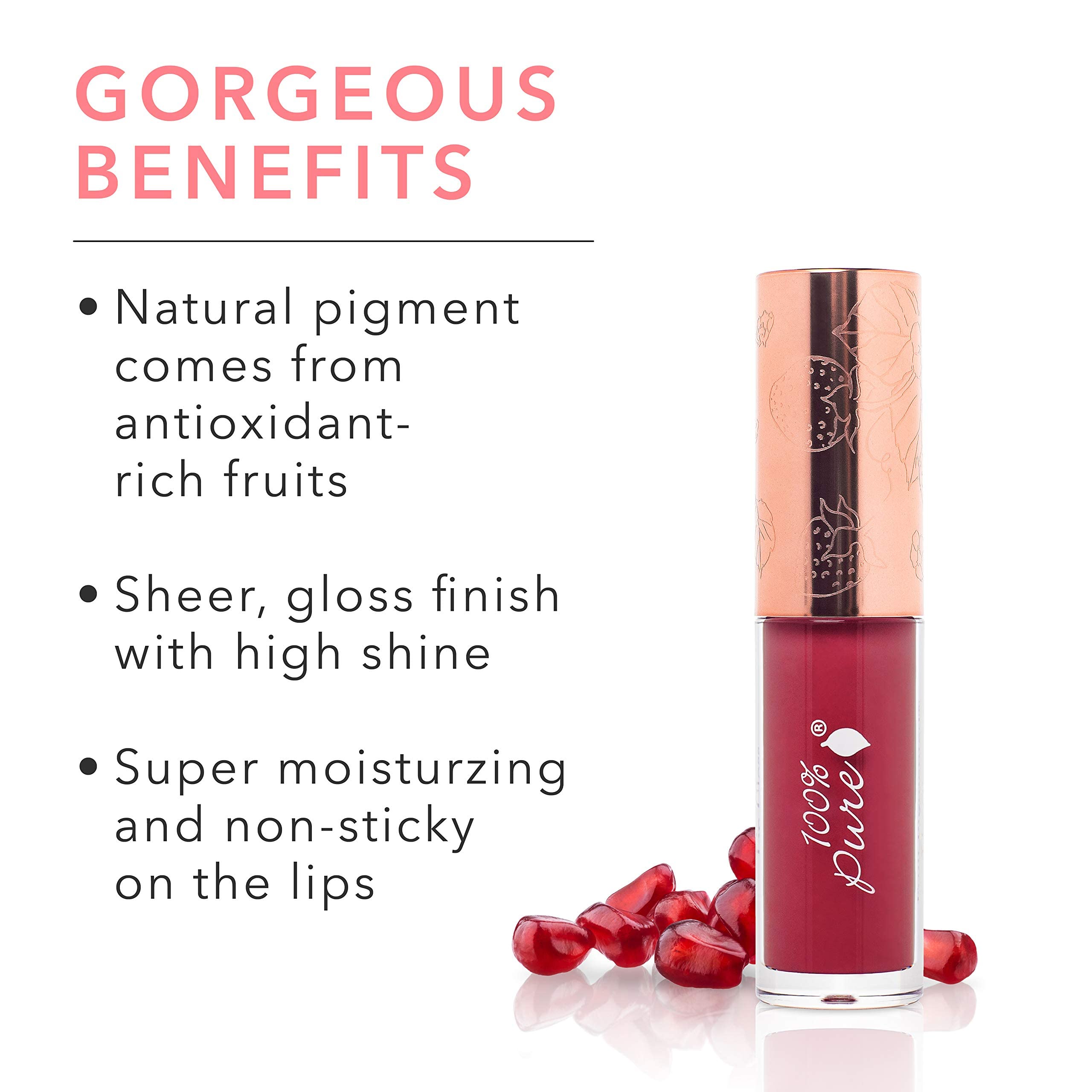 100% Pure lip gloss with vitamin E and cocoa butter for moisture