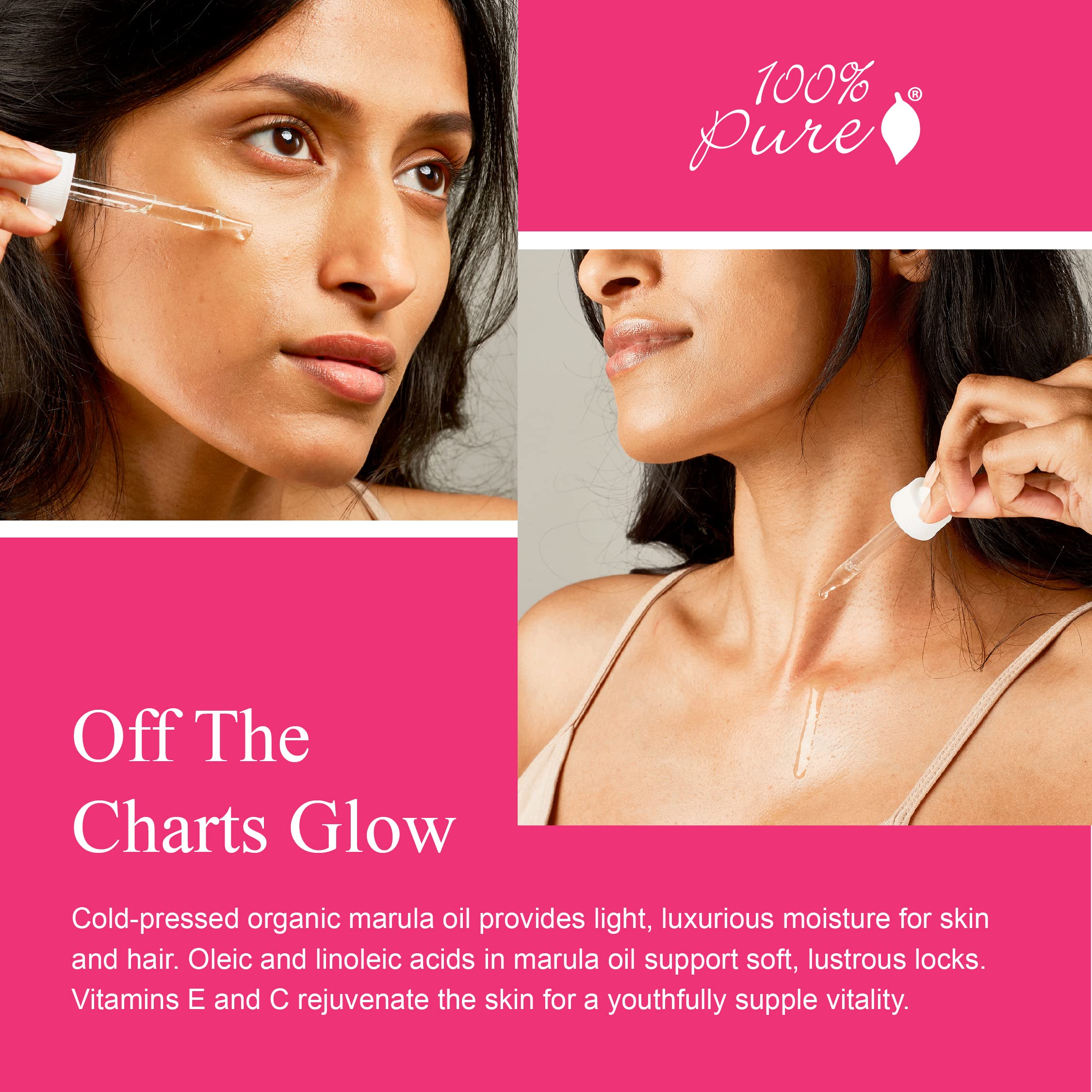 Face radiance focus with 100% PURE Marula Oil for daily lightweight moisturization