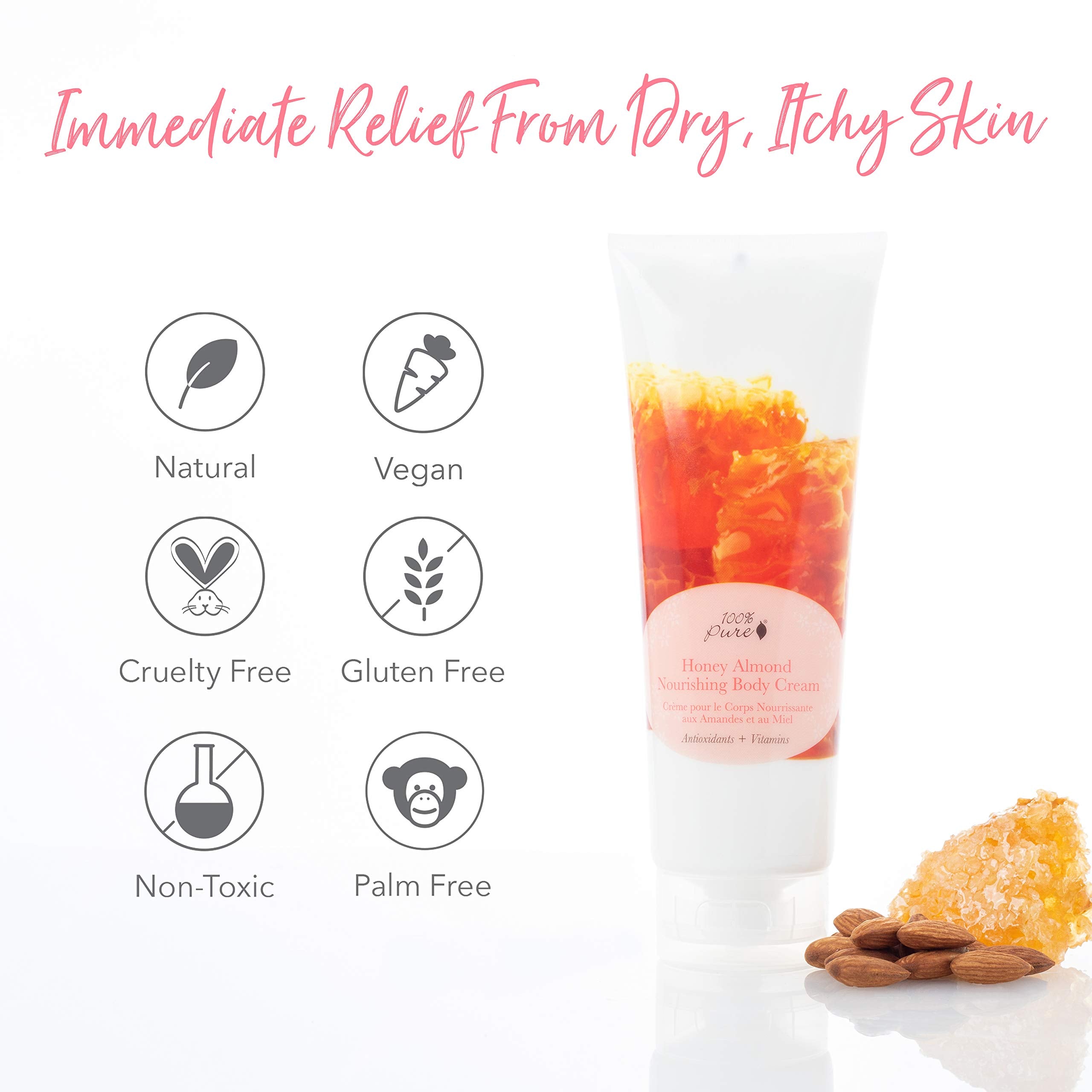 Vegan and cruelty-free 100% PURE Nourishing Body Cream bottle and label