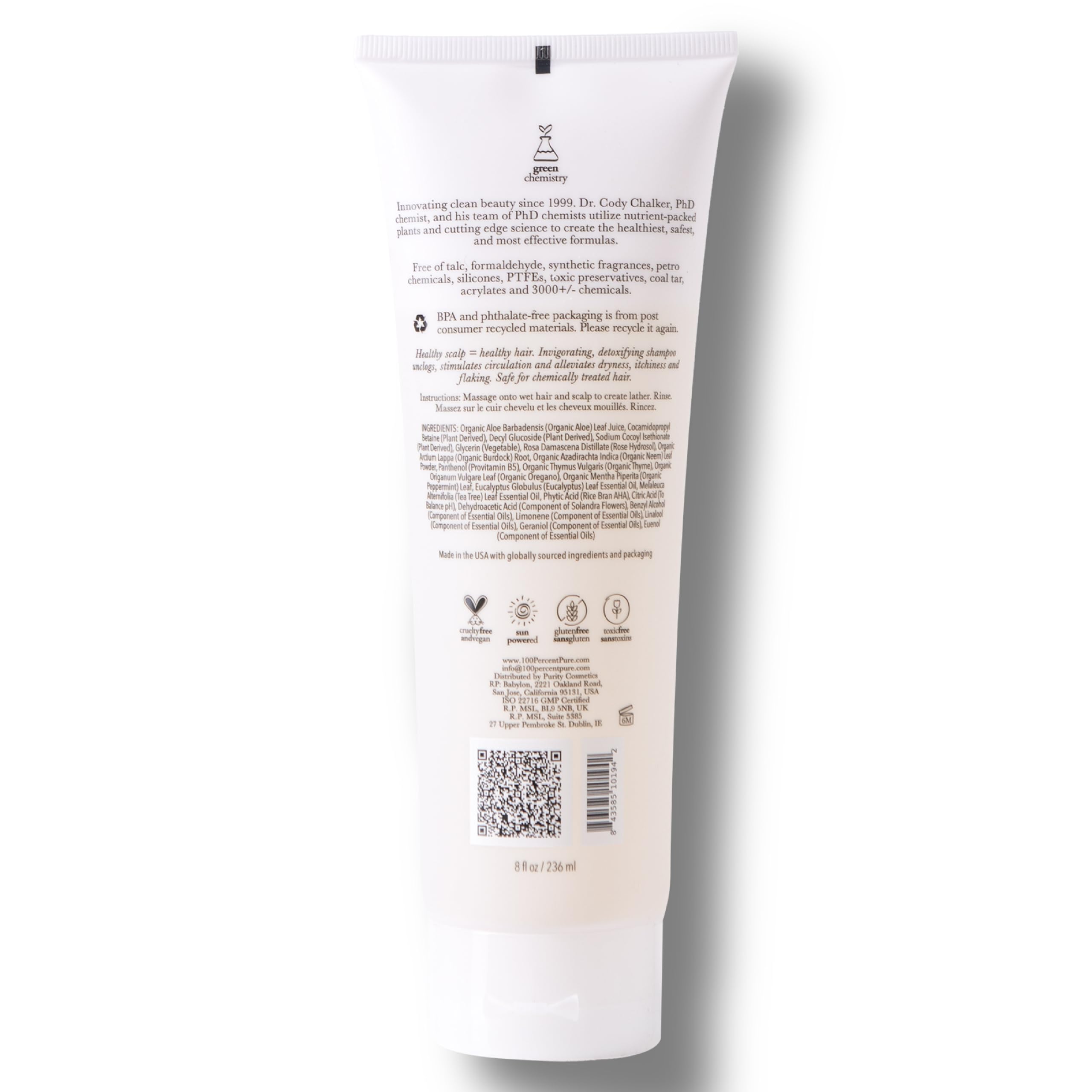 Panthenol and kelp minerals on 100% PURE label for hair health