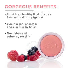 Mimosa fruit-pigmented blush swatch on skin for natural, vibrant color