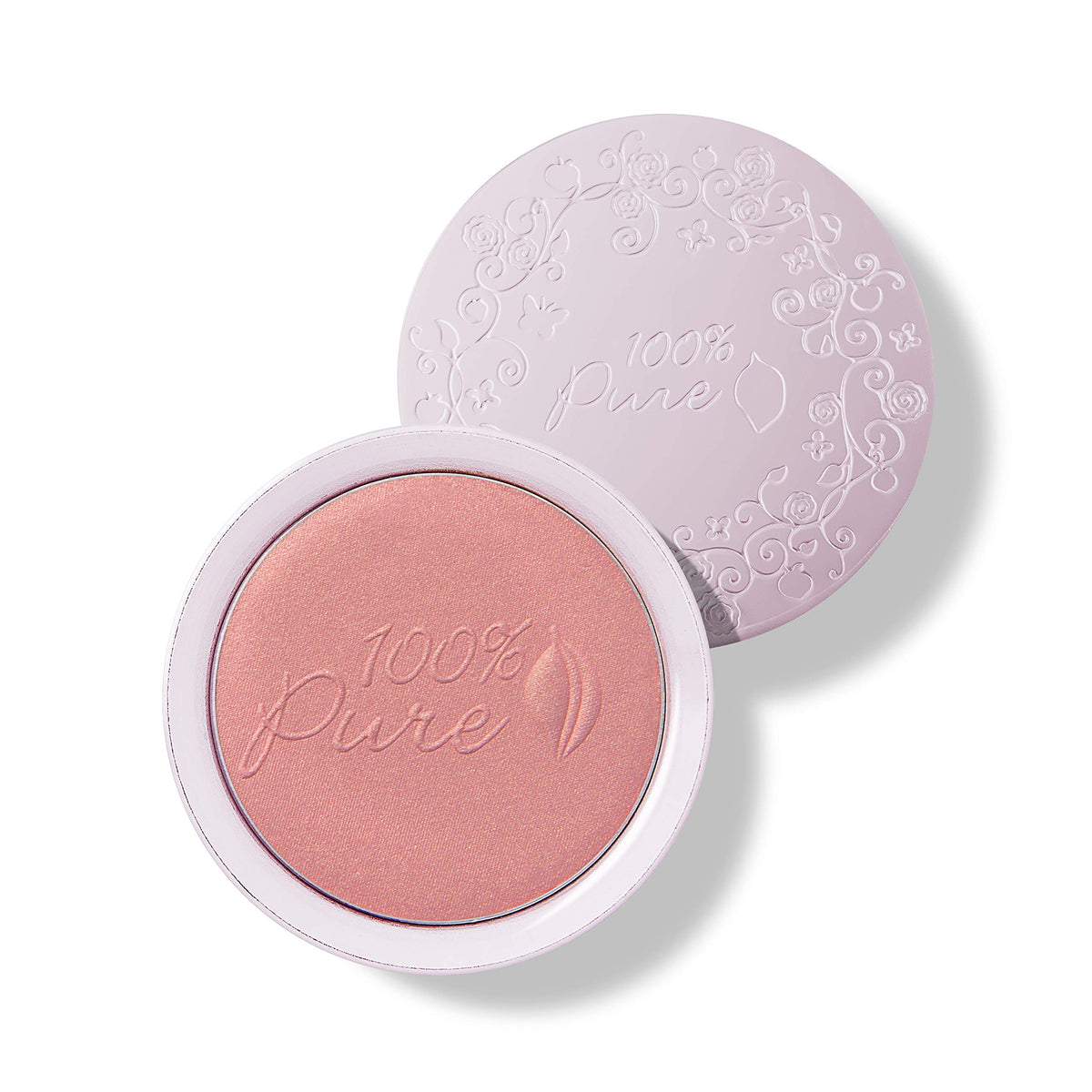 100% PURE Powder Blush Mimosa swatch with soft shimmery finish for a natural glow