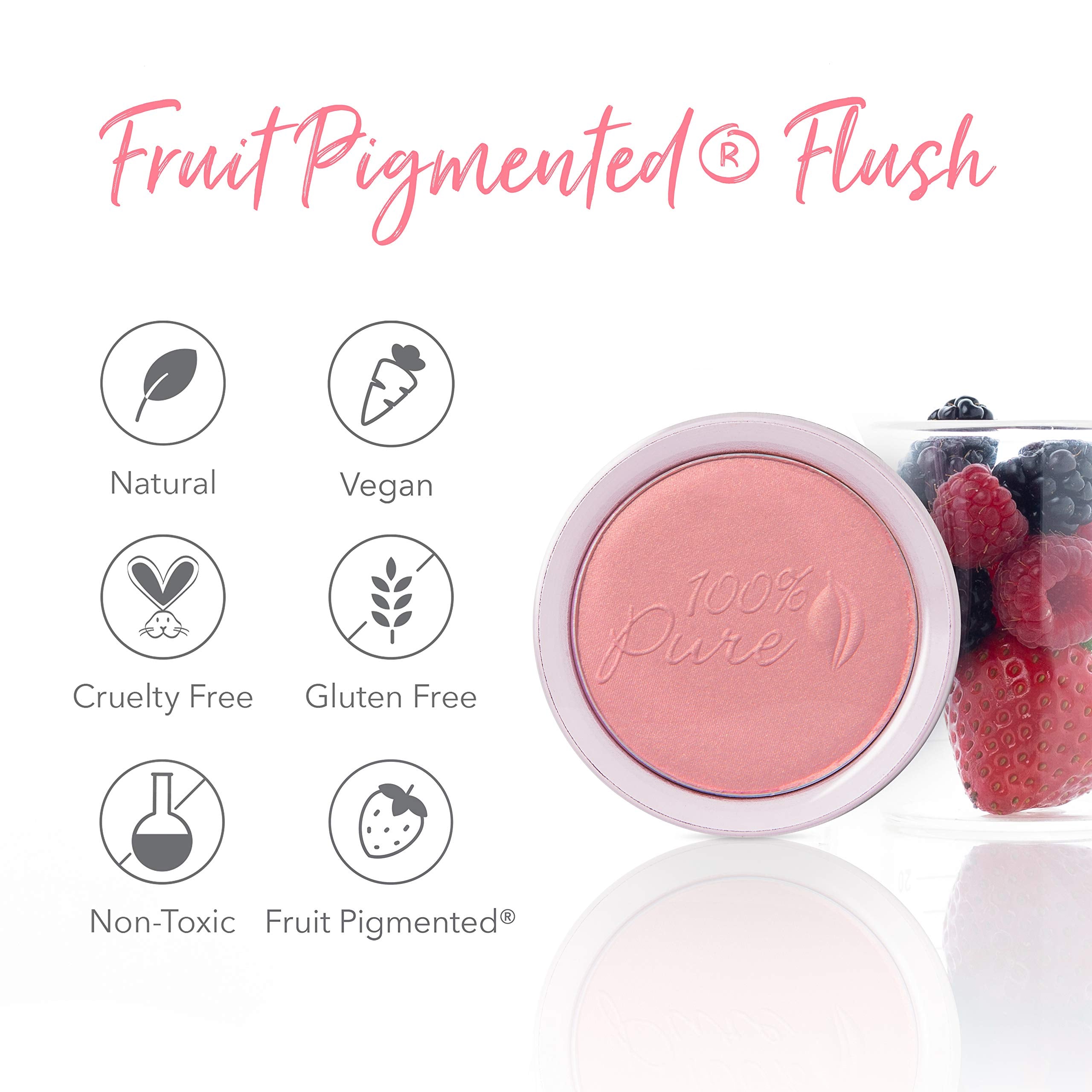 100% PURE Powder Blush soft finish closeup demonstrates silky texture for easy blending.
