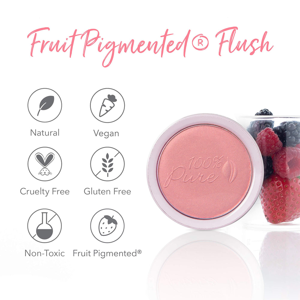 100% PURE Powder Blush soft finish closeup demonstrates silky texture for easy blending.