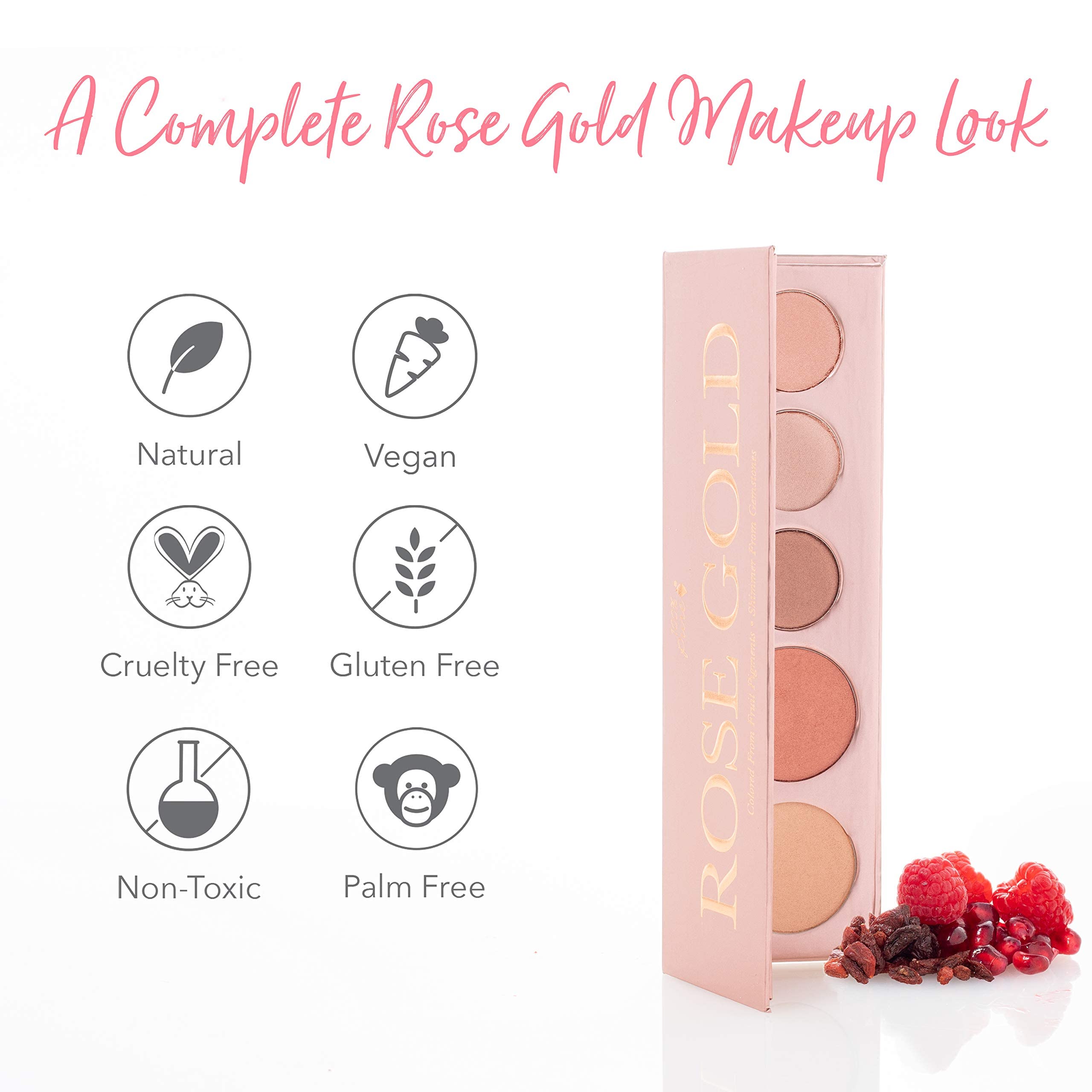 100% PURE Rose Gold packaging opened to reveal compact and pan layout.
