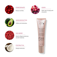 100% PURE eye cream on fingertip offering creamy hydration