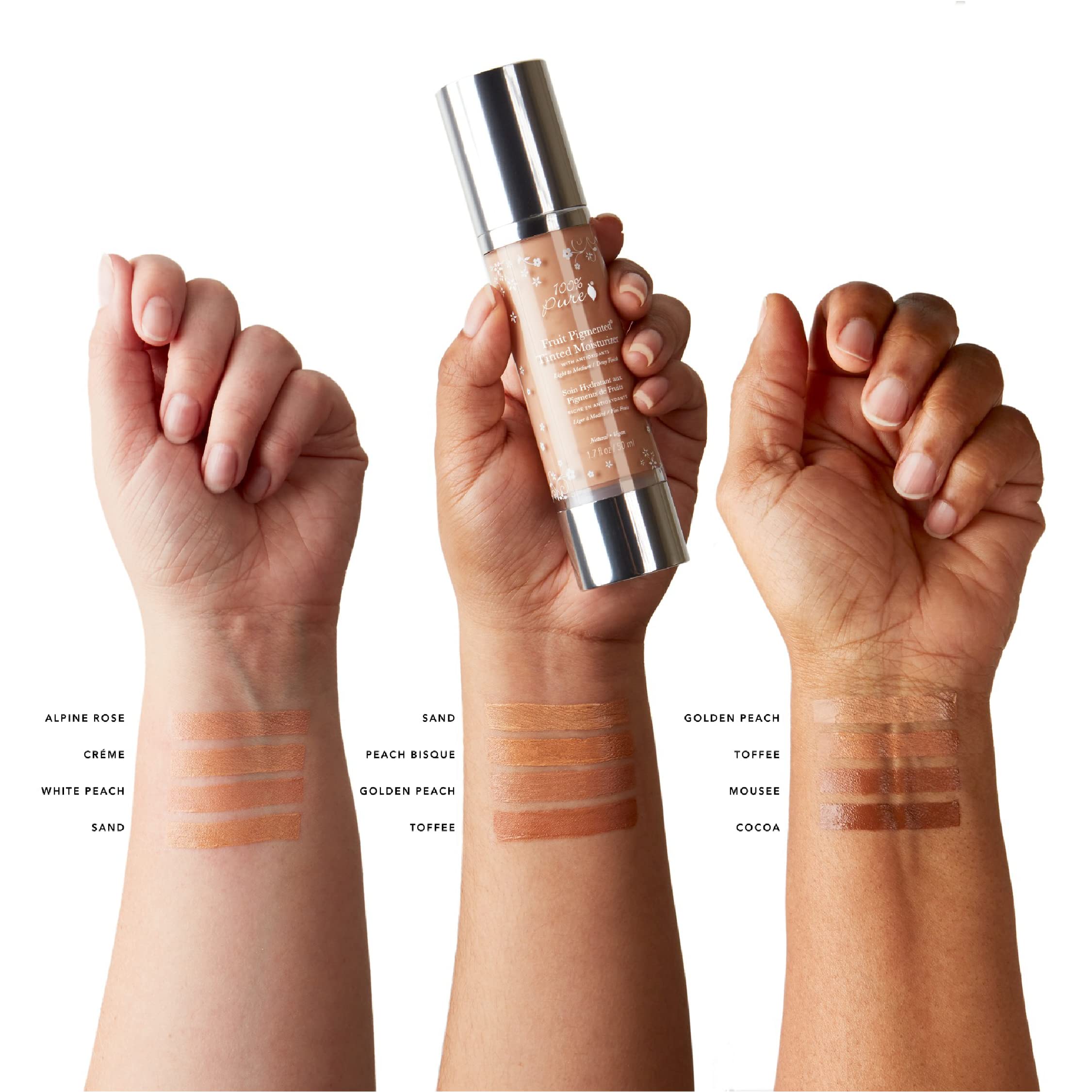 100% PURE Tinted Moisturizer texture closeup highlights a lightweight formula