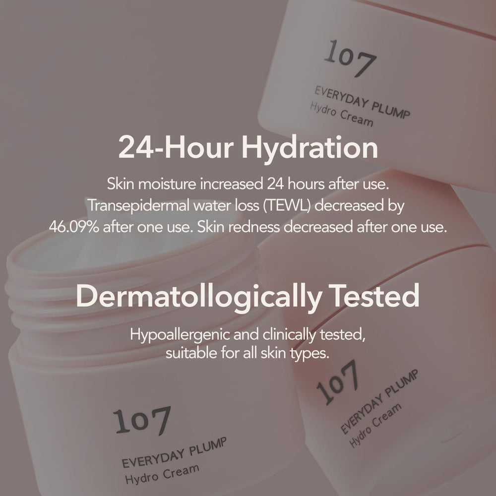 Sustainable packaging of 107 Everyday Plump Hydro Cream using 50% PCR materials