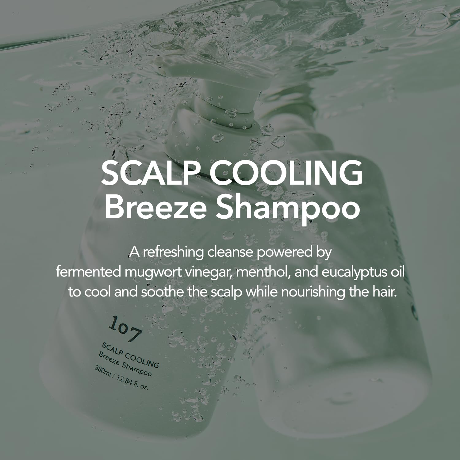 107 Scalp Cooling Breeze Shampoo on bathroom shelf, ready for daily use.