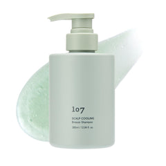 107 Scalp Cooling Breeze Shampoo bottle on display, refreshing scalp care in action.