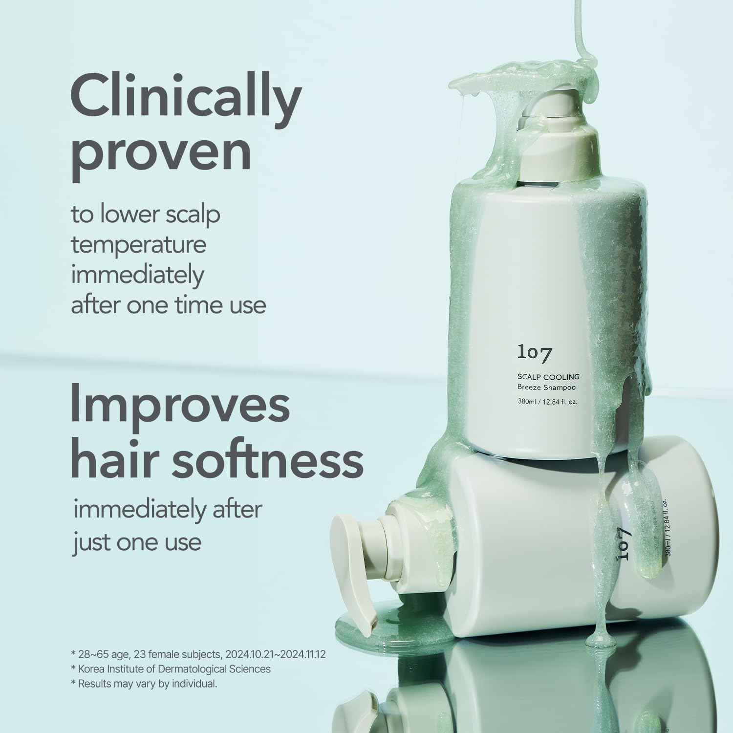 107 Scalp Cooling Breeze Shampoo lather close-up, showing nourishing oils at work.