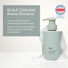 107 Scalp Cooling Breeze Shampoo being poured, delivering a cooling cleanse.