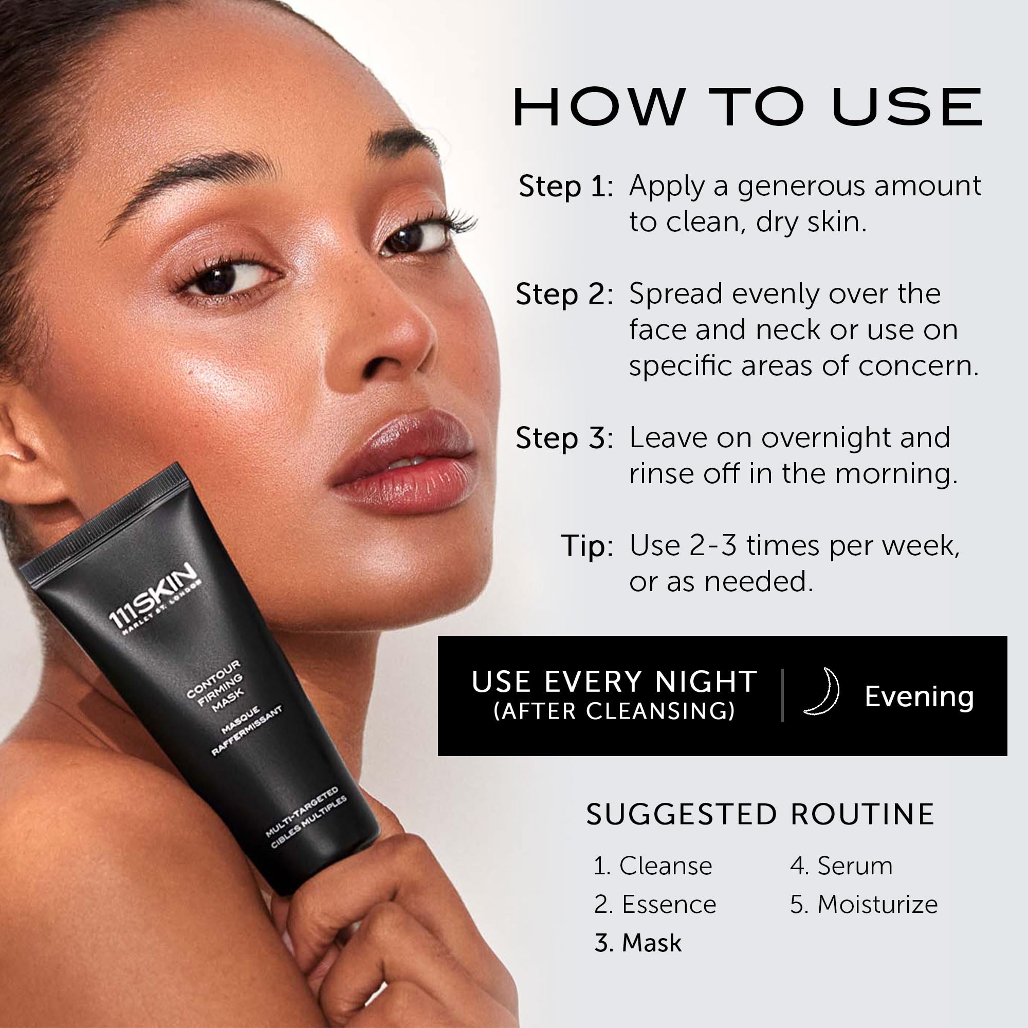 111SKIN Black Diamond Contour Firming Mask skin glow preview after use.