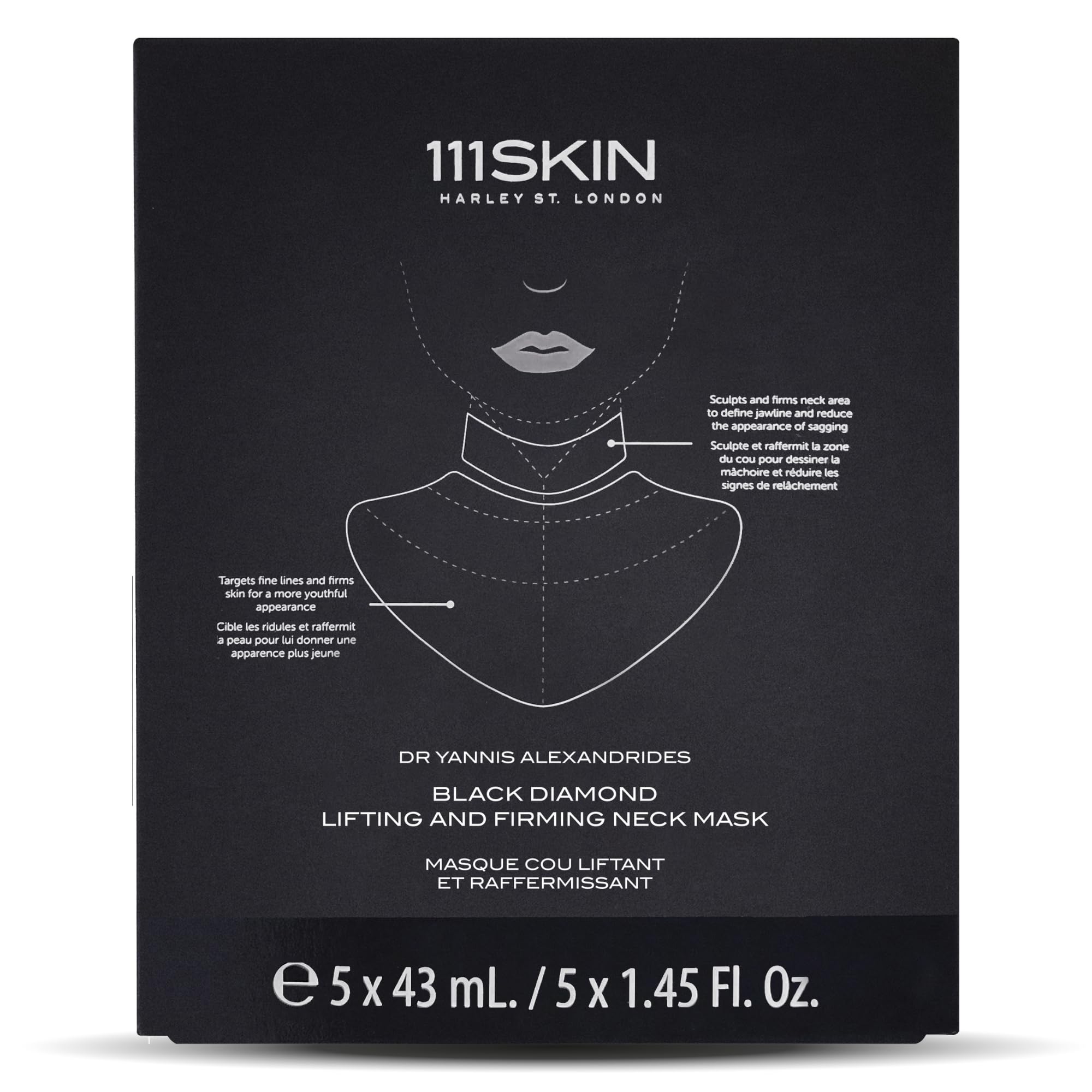 111SKIN Black Diamond Neck Mask applied to the neck for hydration and smoother skin.