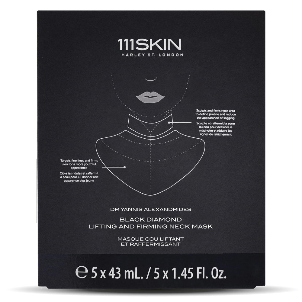 111SKIN Black Diamond Neck Mask applied to the neck for hydration and smoother skin.