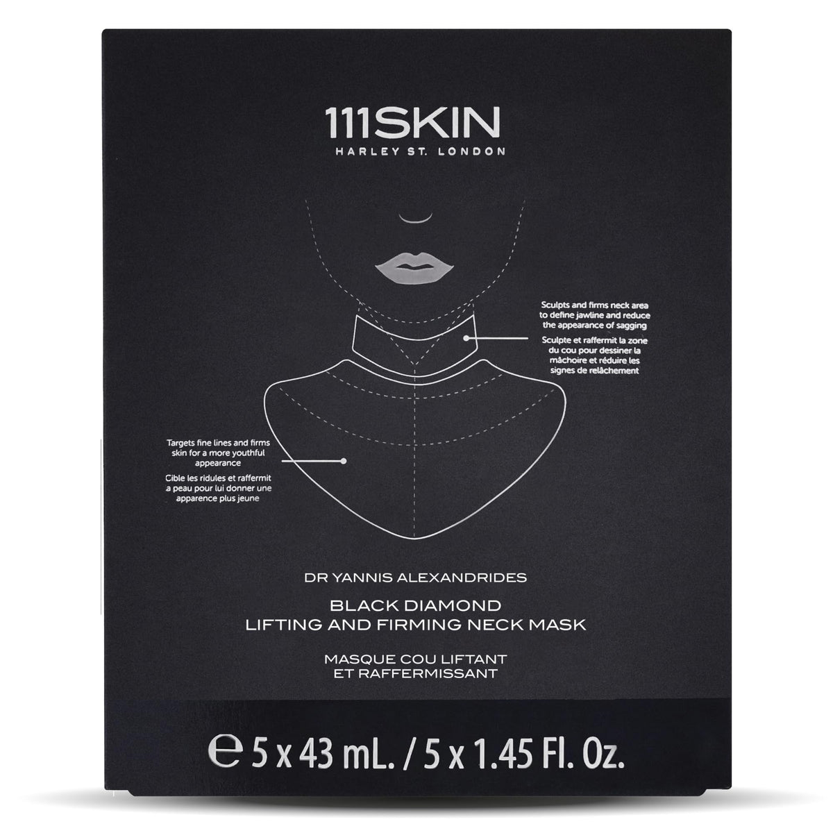 111SKIN Black Diamond Neck Mask applied to the neck for hydration and smoother skin.